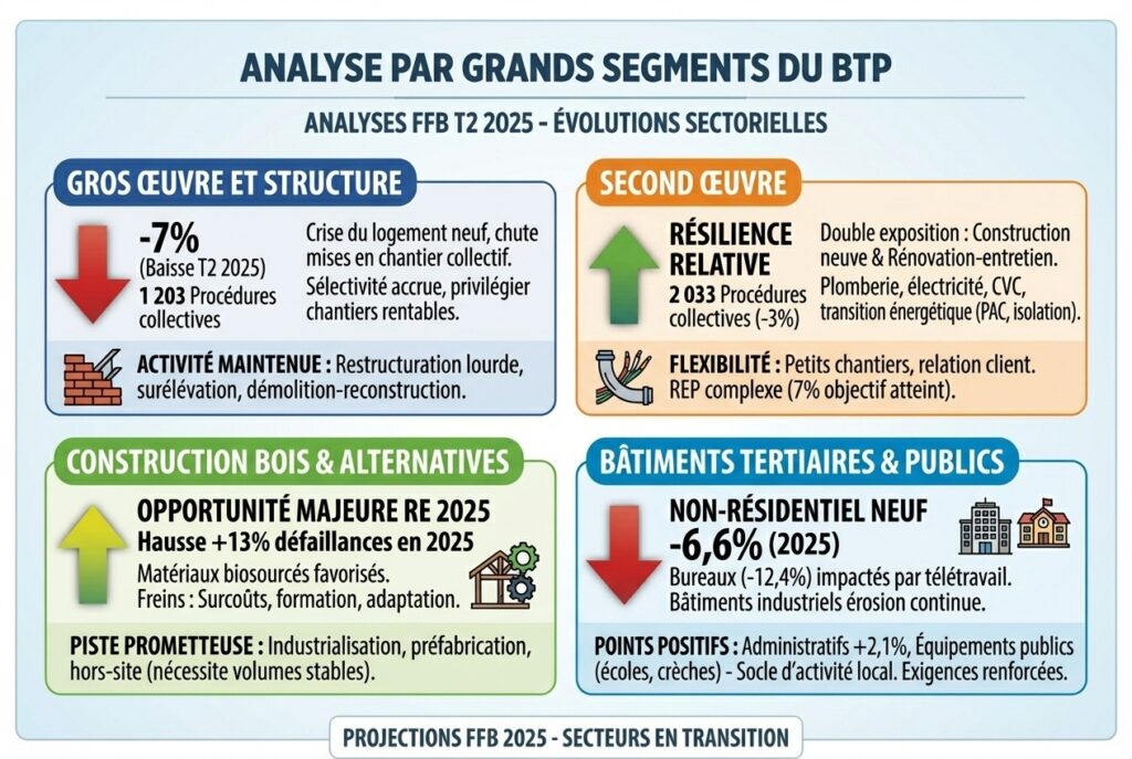 Infographie analyse par grands segments du secteur de la construction en 2025